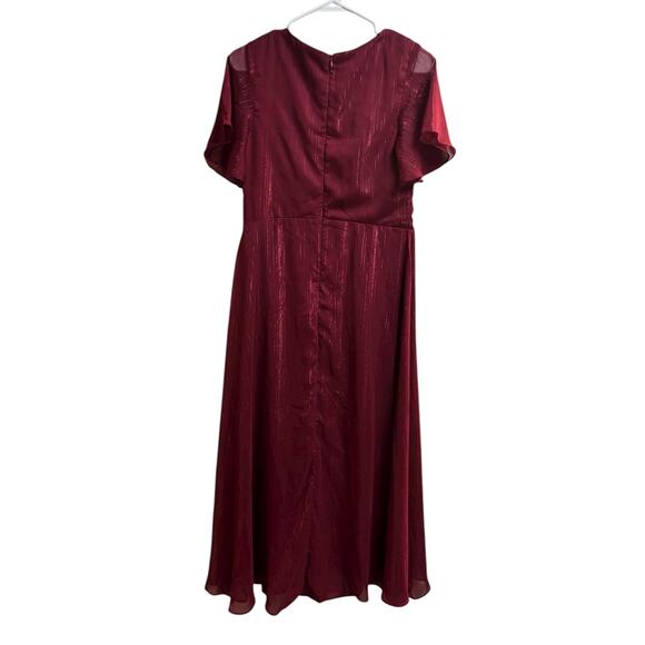 Ever Pretty Metallic Fabric V-Neck A-Line Wedding Guest Dress Ruffled Hem Large - Picture 10 of 10